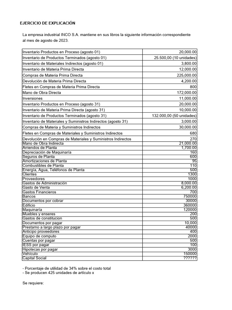 Estado de Costos y Resultados INCO S.A. | PDF | Contabilidad | Business