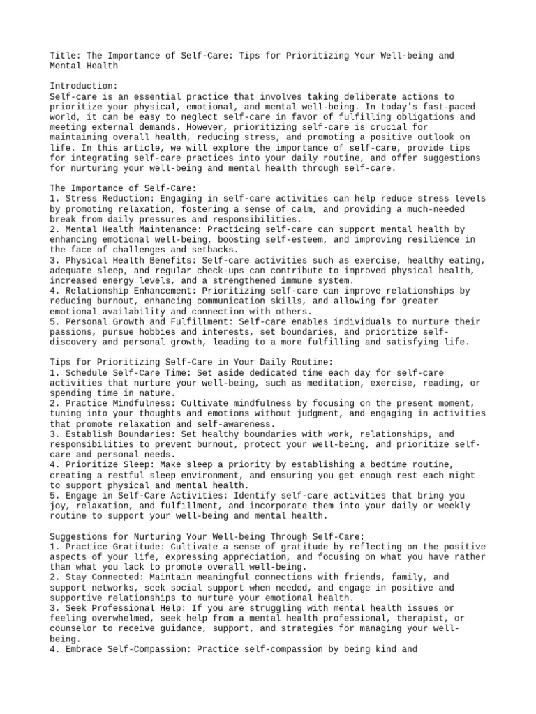 The Importance Of Self Care Tips For Prioritizing Your Well Being And