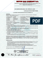 Certificado de Inspección Anual Del Vehículo A GNV Certificado N°SD-05-0050718-2022