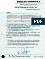 Certificado de Inspección Anual Del Vehículo A GNV Certificado N°SD-05-0019890-2023