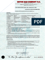 Certificado de Inspección Anual Del Vehículo A GNV Certificado N°SD-05-0019889-2023