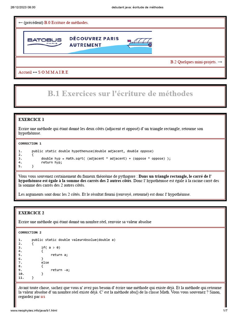 Méthodes Java : Valeur Absolue et Hypothénuse | PDF | Booléen ...