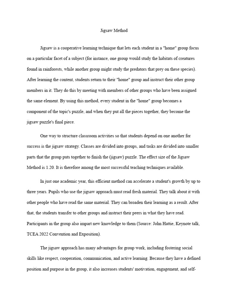 Jigsaw Method PDF Learning Cognitive Science