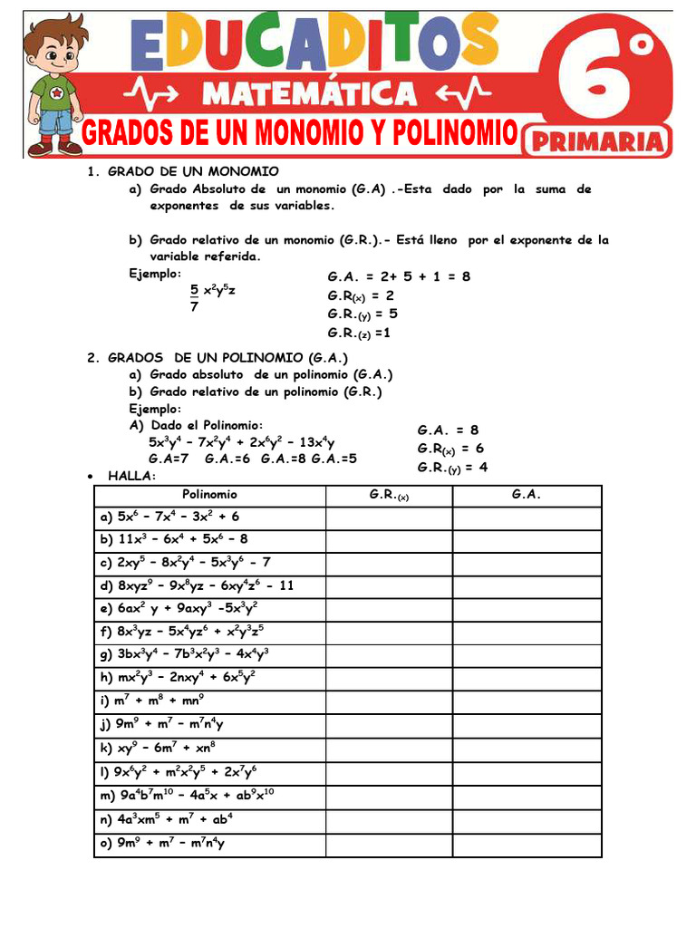 Grados de Monomios y Polinomios | PDF | Análisis complejo | Álgebra ...