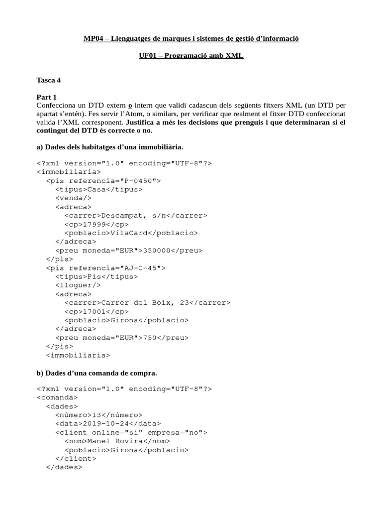 Tasca 4 Confecció de Fitxers DTD I XML | PDF