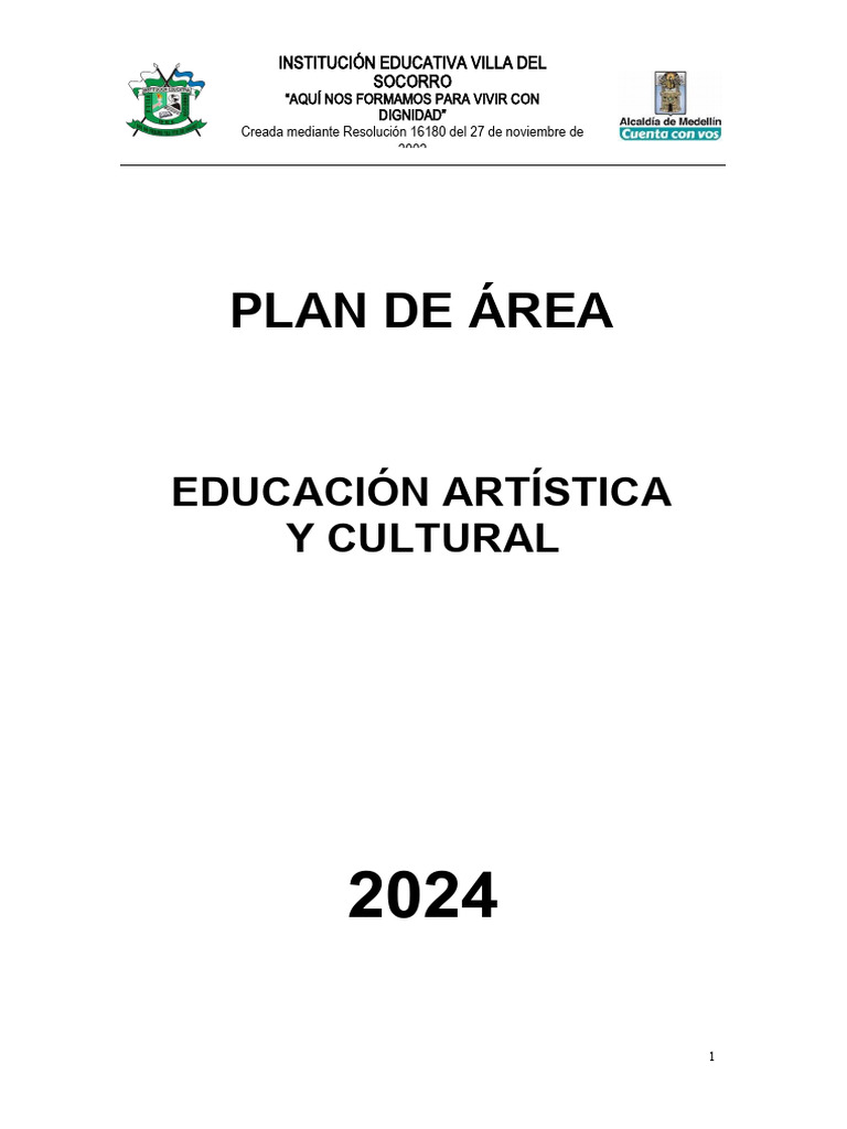 PARA MODIFICAR Plan de Area de Educacion Artistica 2024 | PDF ...