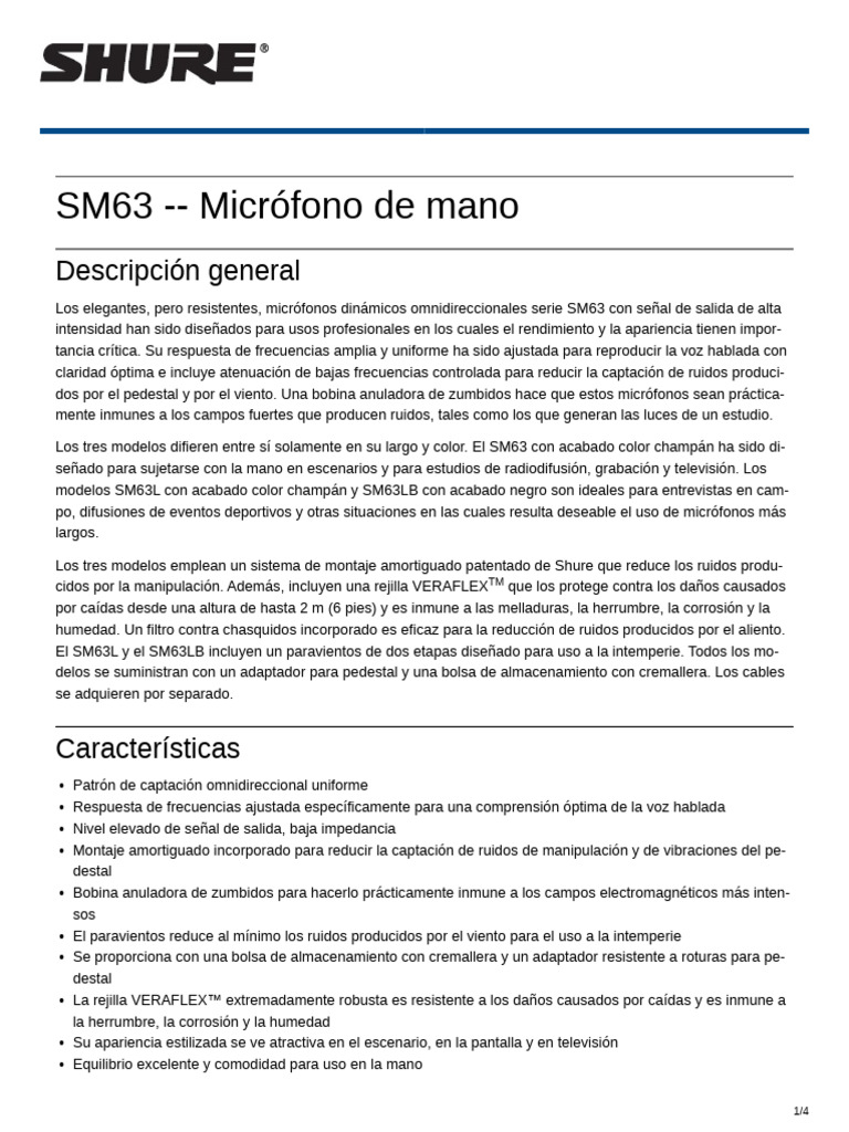 Shure SM63 - Guide - es-ES | PDF | Micrófono | Electricidad