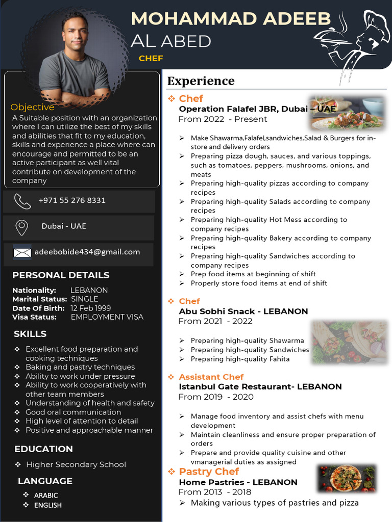 Experienced Chef with Culinary Skills | PDF | Pizza | Chef