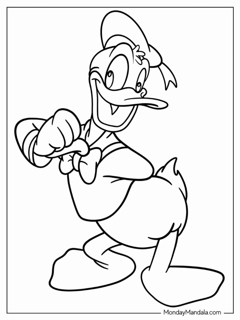 Smiling Donald Duck Cartoon Coloring Page | PDF