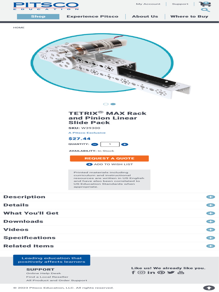 TETRIX® MAX Rack and Pinion Linear Slide Pack (W39300) | PDF