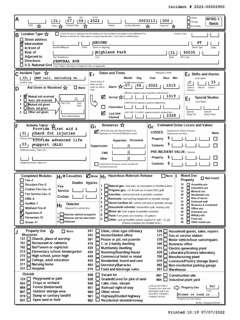 NFIRSIncidentReport - Incident 2022 - 07.04.2022 | PDF | Emergency ...