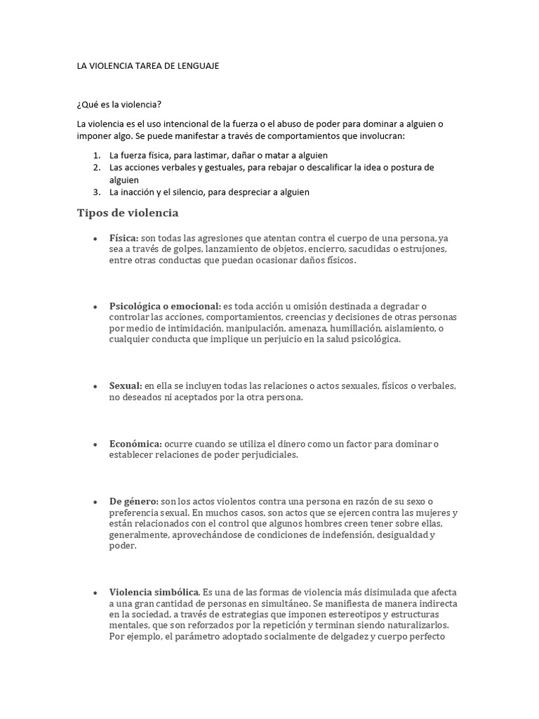 Tipos y Prevención de la Violencia | PDF | Violencia | La violencia ...