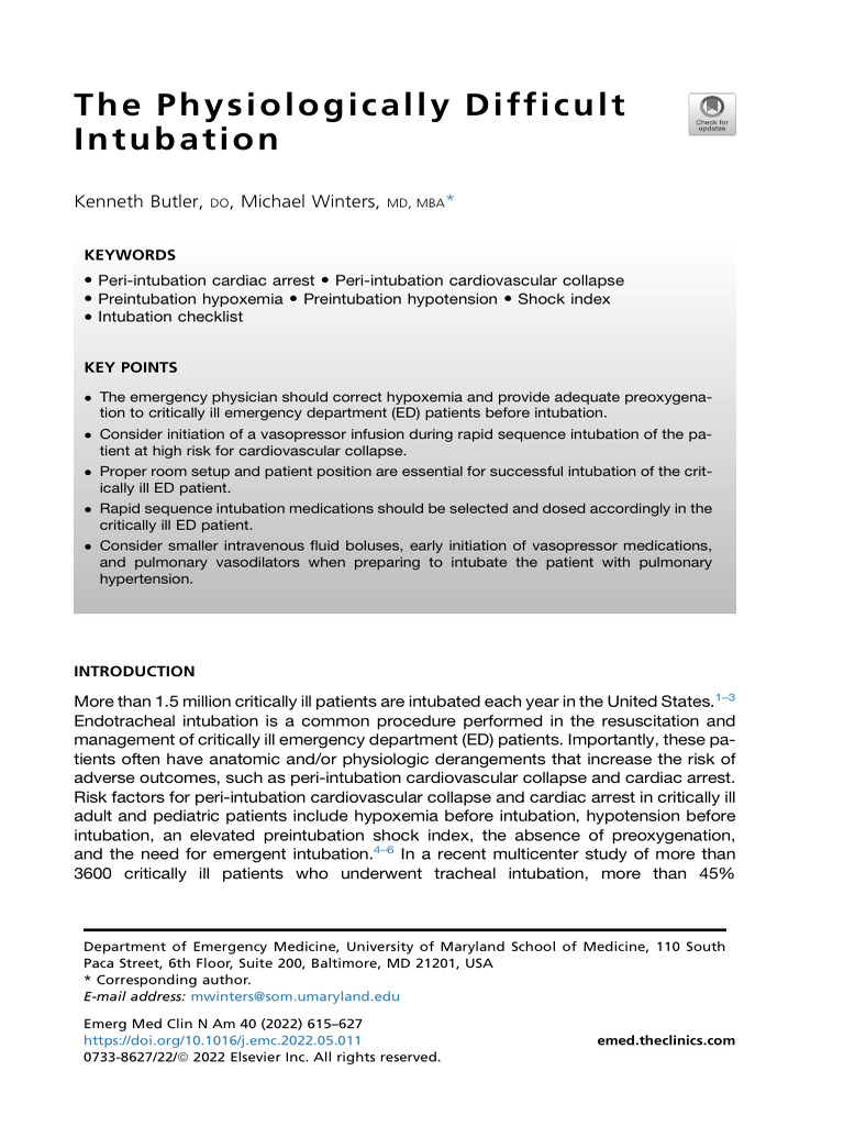 Managing Physiologically Difficult Intubation | PDF | Shock ...