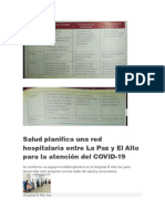 Salud Planifica Una Red Hospitalaria Entre La Paz y El Alto para La Atención Del COVID-19