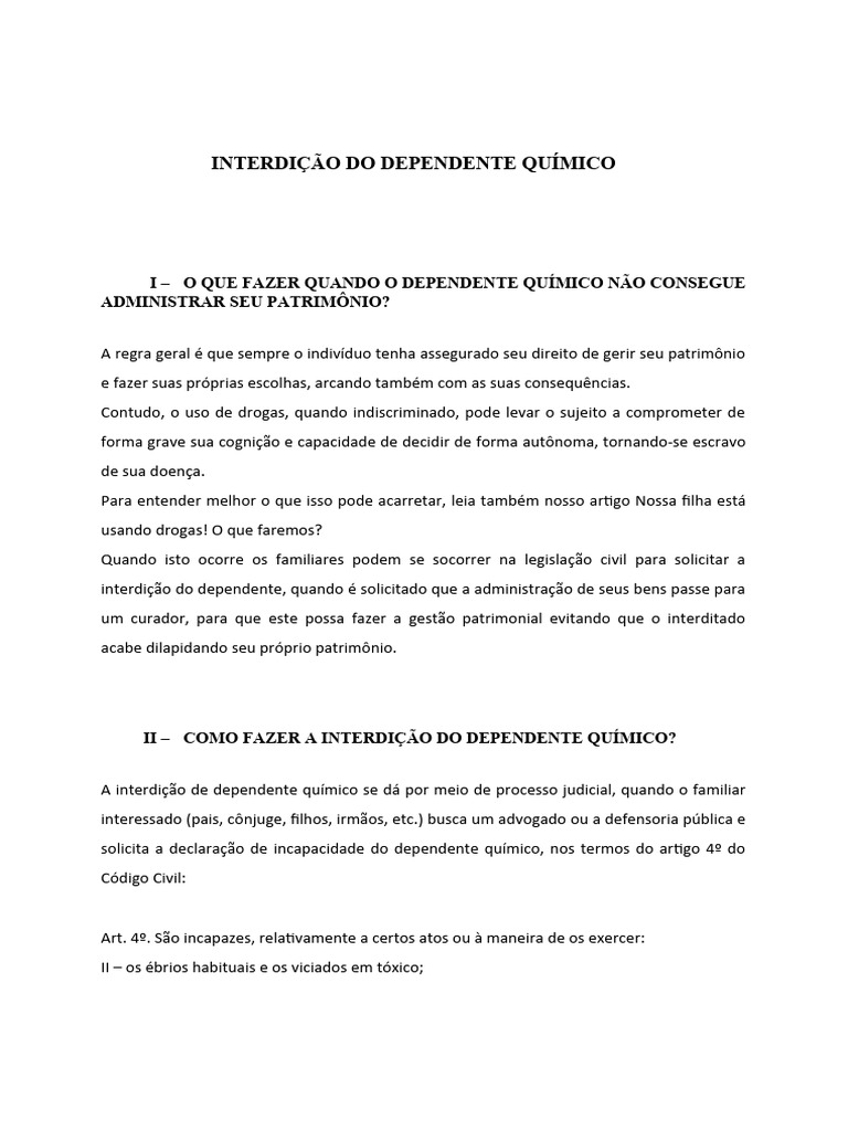 Interdição de Dependente Químico: Guia Prático | PDF | Dependência ...