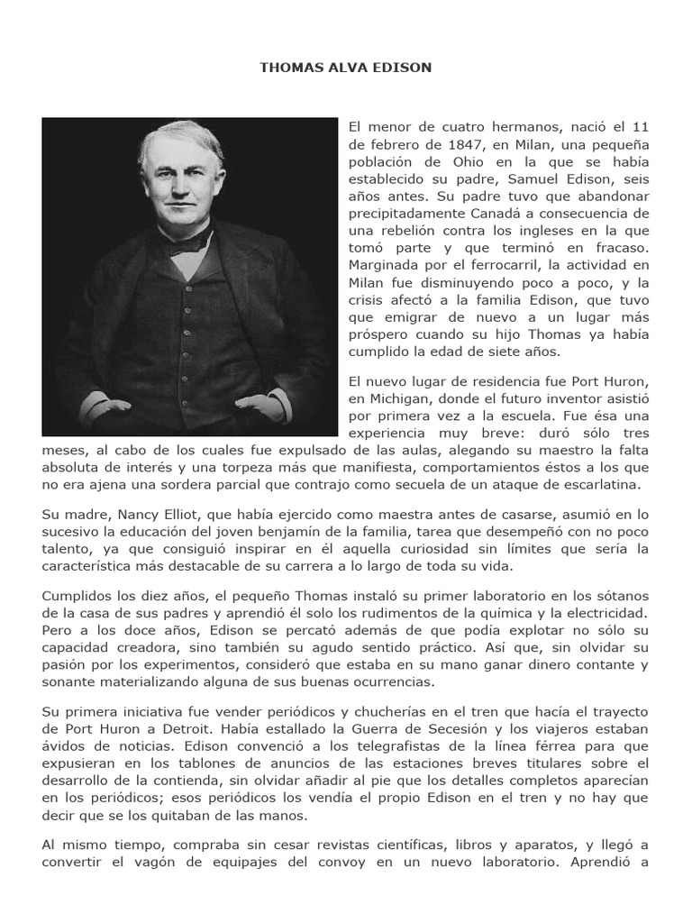 Thomas Edison: Inventor y Pionero | PDF | Thomas Edison | Telegrafía
