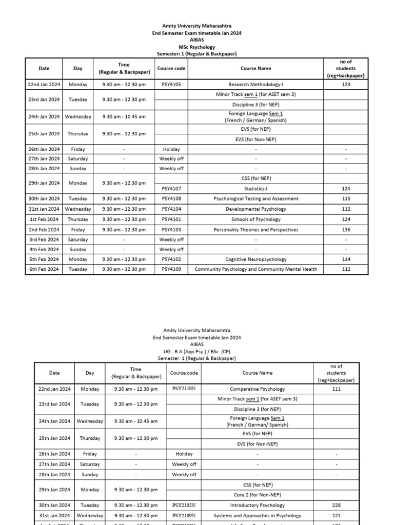 End Semester Exam Schedule Jan 2024 | PDF | Liberal Arts Education ...