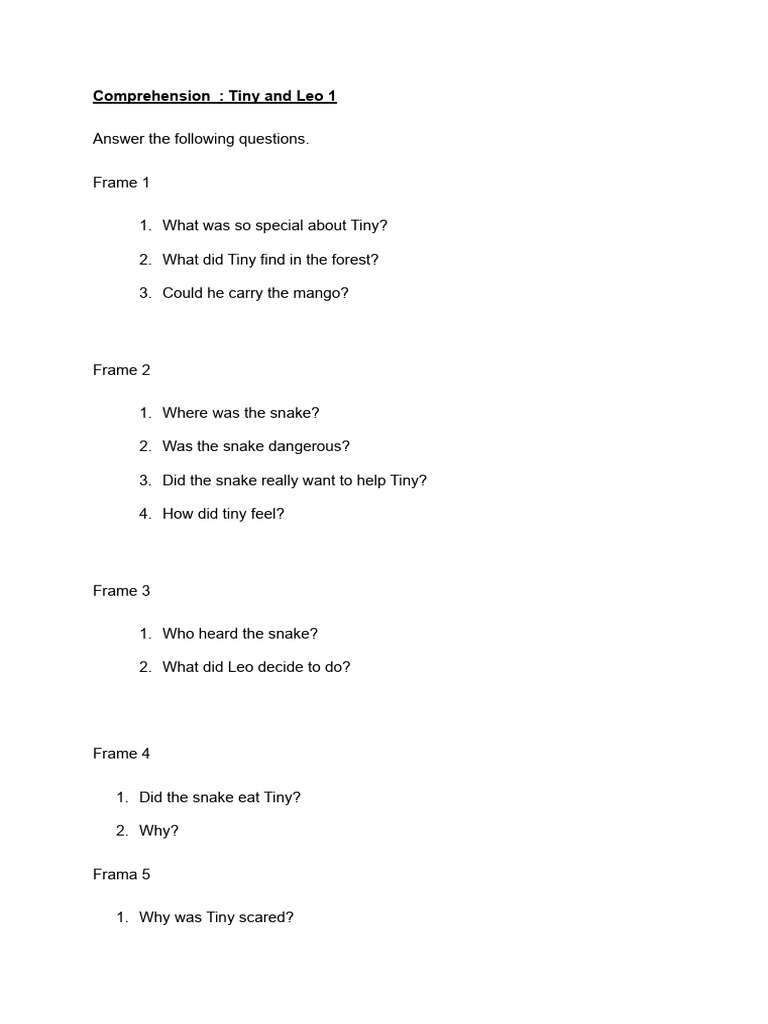 Comprehension year 4 animal pdf