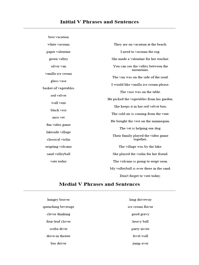 Initial V Phrases and Sentences | PDF | Violin