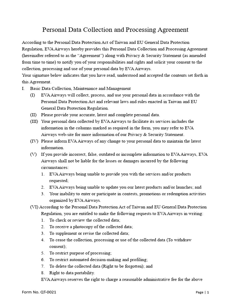 Personal Data Collection and Processing Agreement (QT-0021) | PDF ...