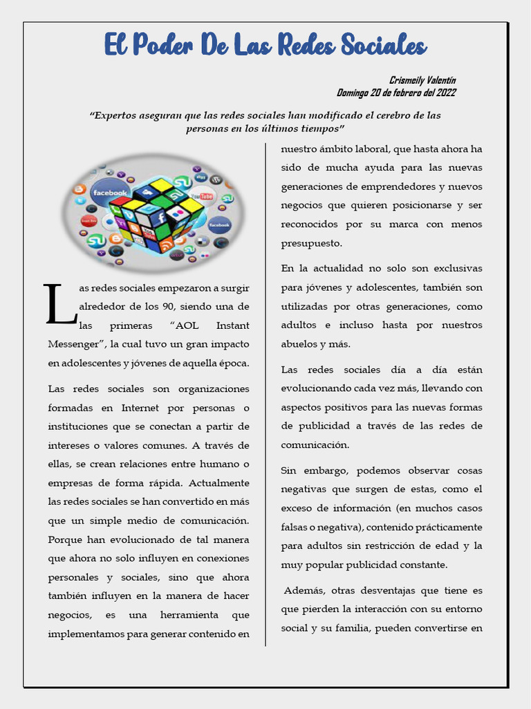 El Impacto de las Redes Sociales | PDF | Servicio de redes sociales ...