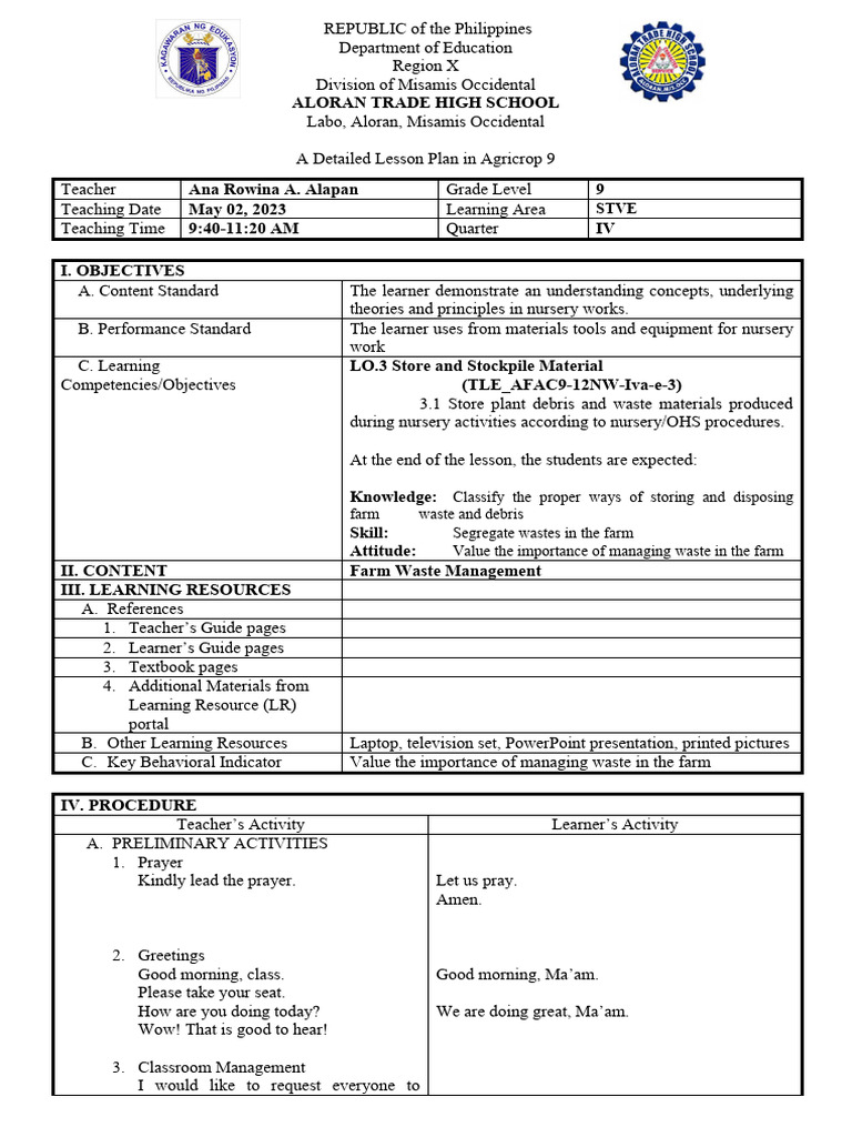 Farm Waste Management Lesson Plan | PDF | Waste | Waste Management