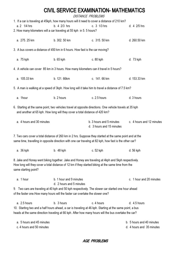 Civil Service Exam Math Problems | PDF | Formula Racing | World Auto ...