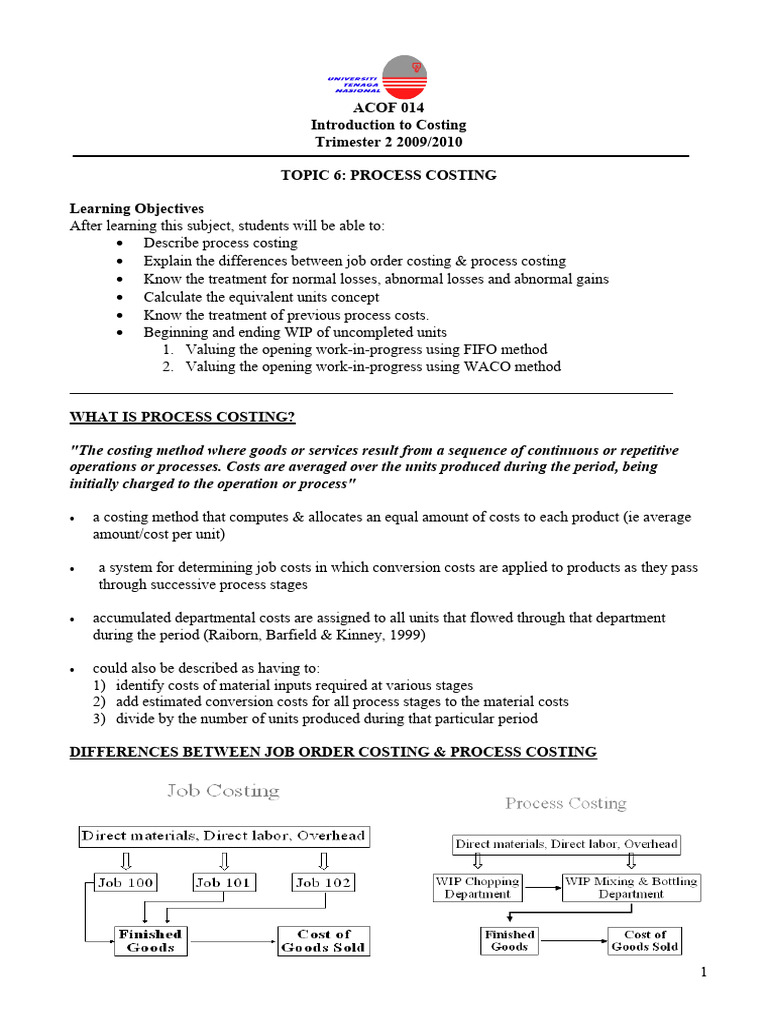 Topic 6 Process Costing A Pdf Information Cost