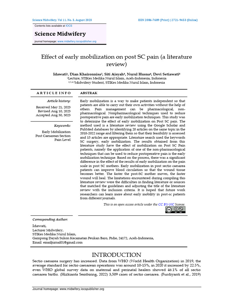 Early Mobilization's Impact on Post-SC Pain | PDF | Childbirth ...