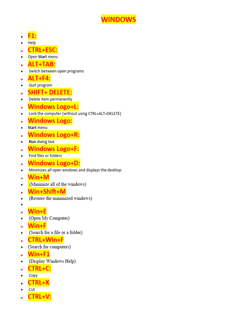 Dca shortcut key pdf text microsoft windows