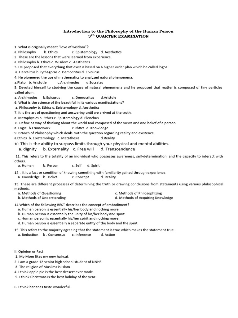 Intro To Philo Exam Pdf Epistemology Reality