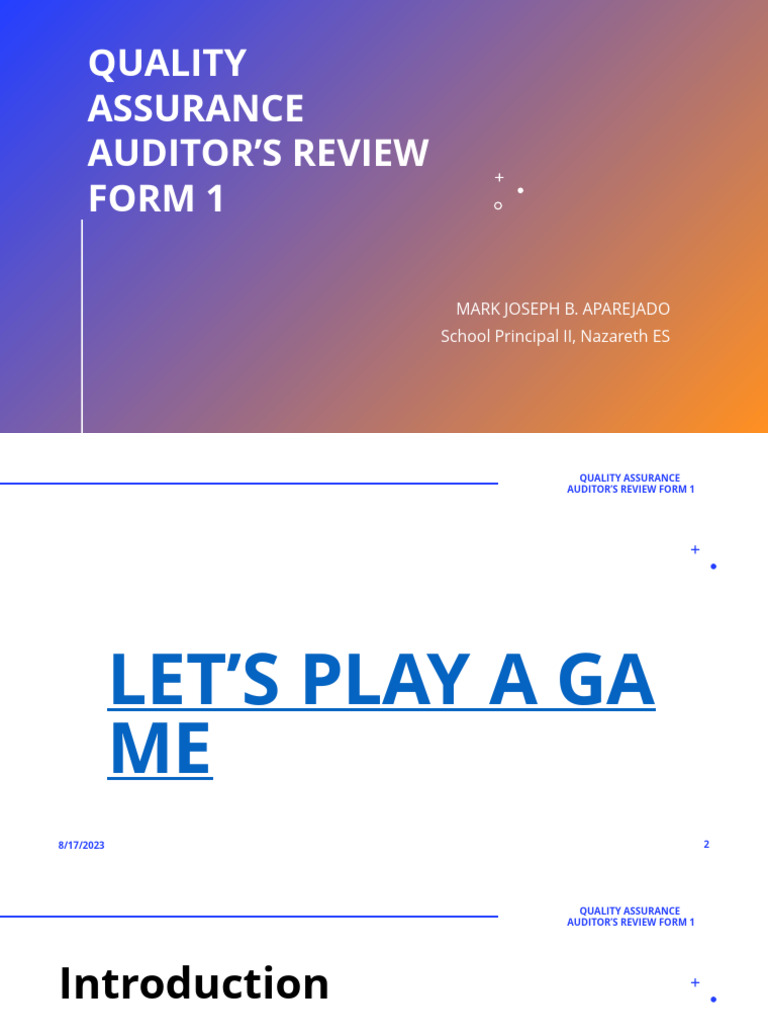 Quality Assurance Auditor Review Form | PDF | Quality Assurance ...