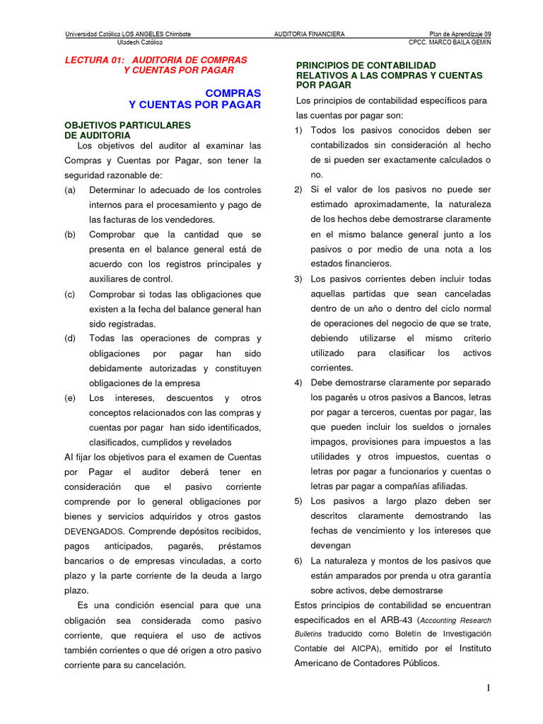 Lectura AUDIT COMPRAS Y CTAS X PAGAR | PDF | Auditoría | Cuentas por pagar