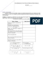 Activity Sheet For Solving Problems Involving Factoring of Polynomials