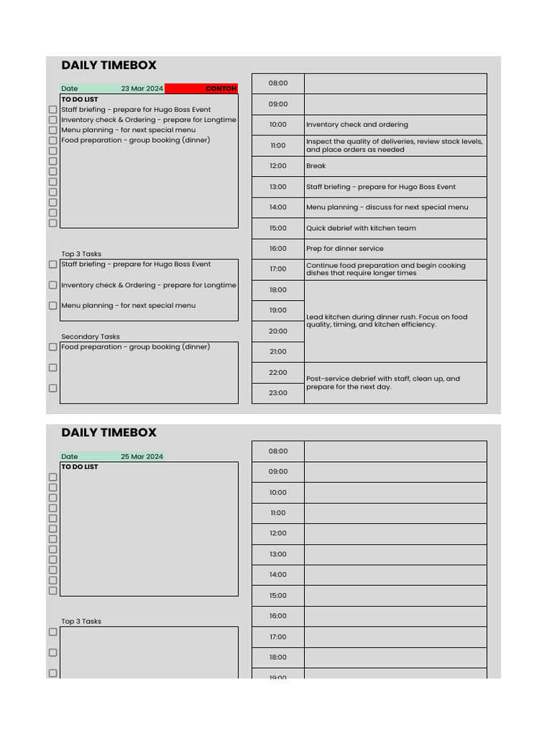 Contohyuki Daily Timebox - Exercise - Google Sheets | PDF | Time ...