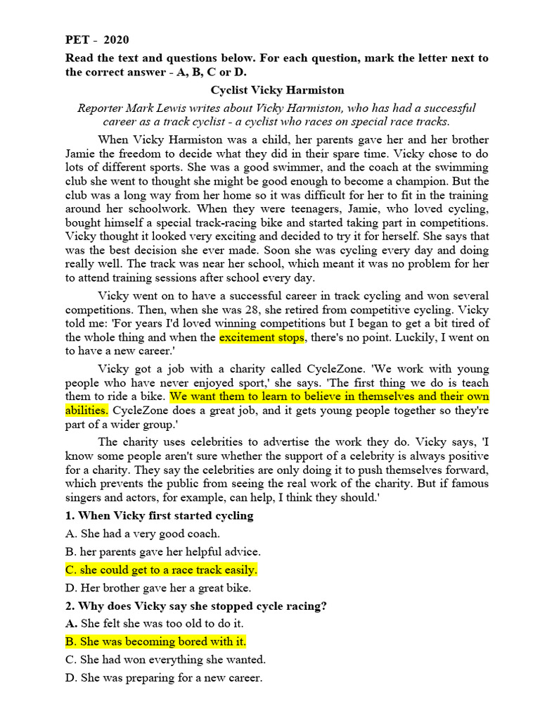 Pet 3 Part 4 Test 1 2 4 Pdf Menu Waiting Staff