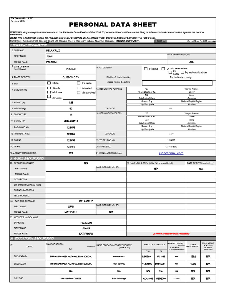 Csc template personal data sheet pdf justice crime violence
