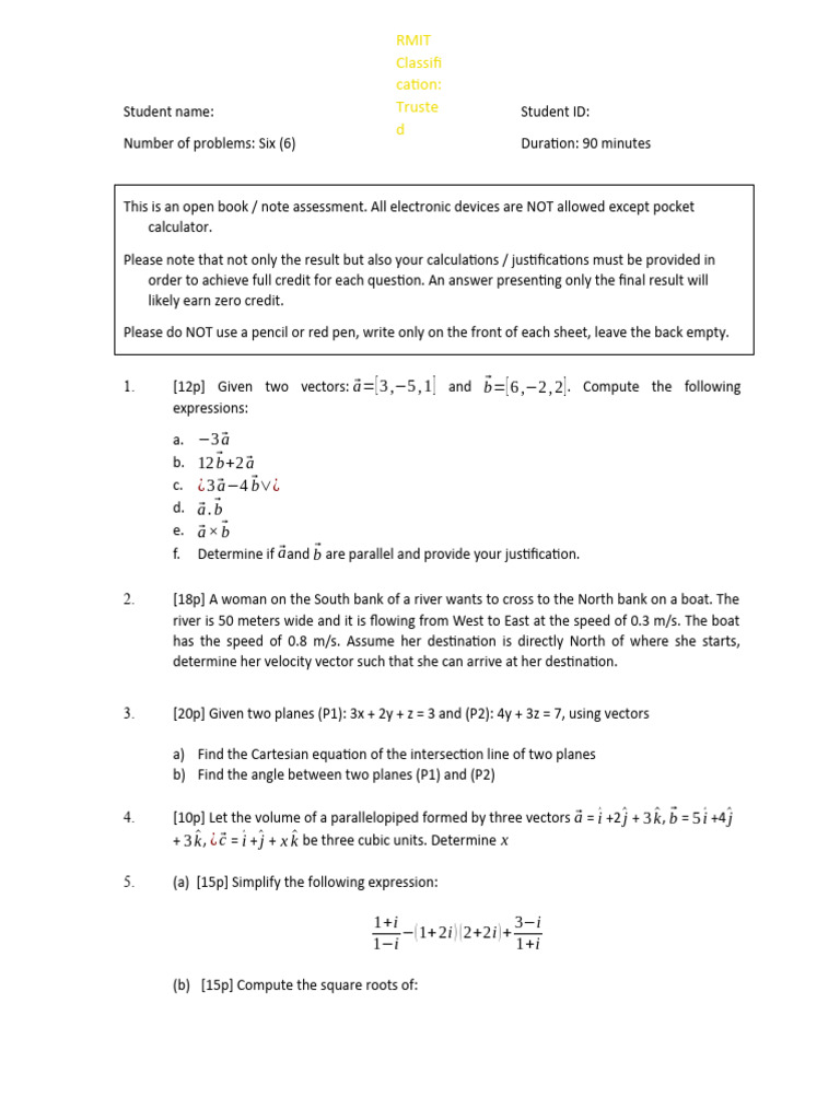 Mock test first assessment pdf euclidean vector equations