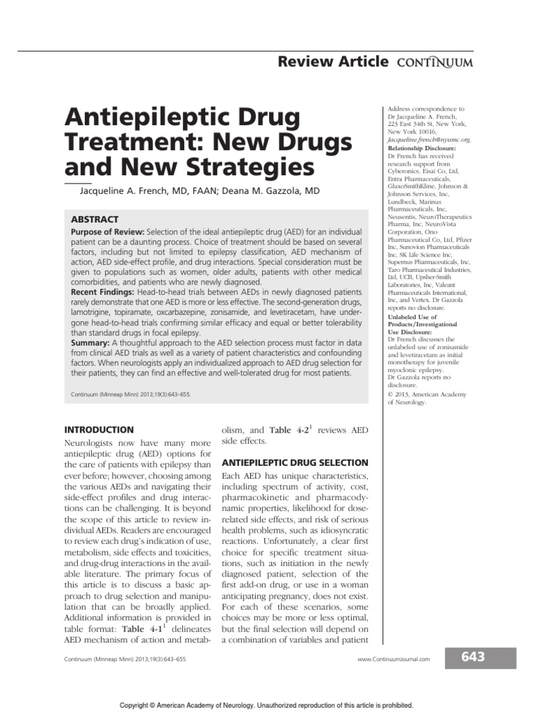 Antiepileptic Drug Treatment New Drugs and New.12 | PDF | Epilepsy ...