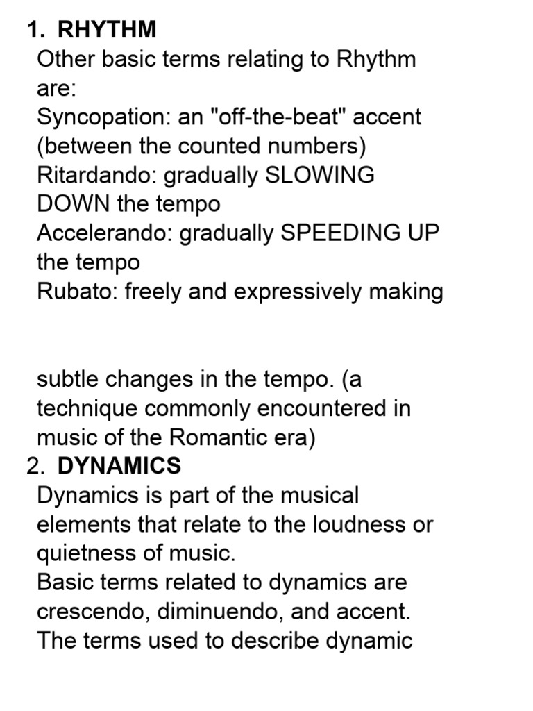 Music Elements: Rhythm, Dynamics, Melody, Harmony | PDF
