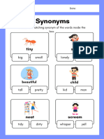 White and Blue Synonyms English Language Arts Worksheet