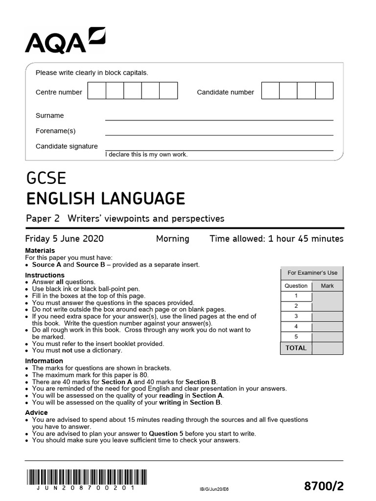 GCSE English Language Paper 2 Exam Guide | PDF | Mountaineering