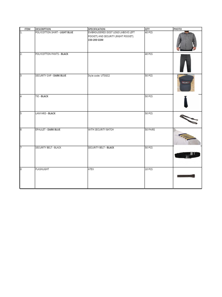 RFQ Security Uniform | PDF