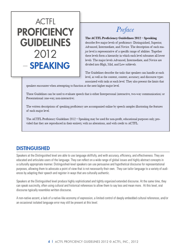 Actfl Proficiency Guidelines Download Free PDF Vocabulary Speech