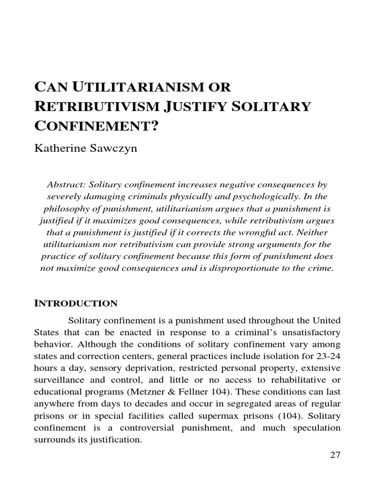 Justifying Solitary Confinement A Debate PDF