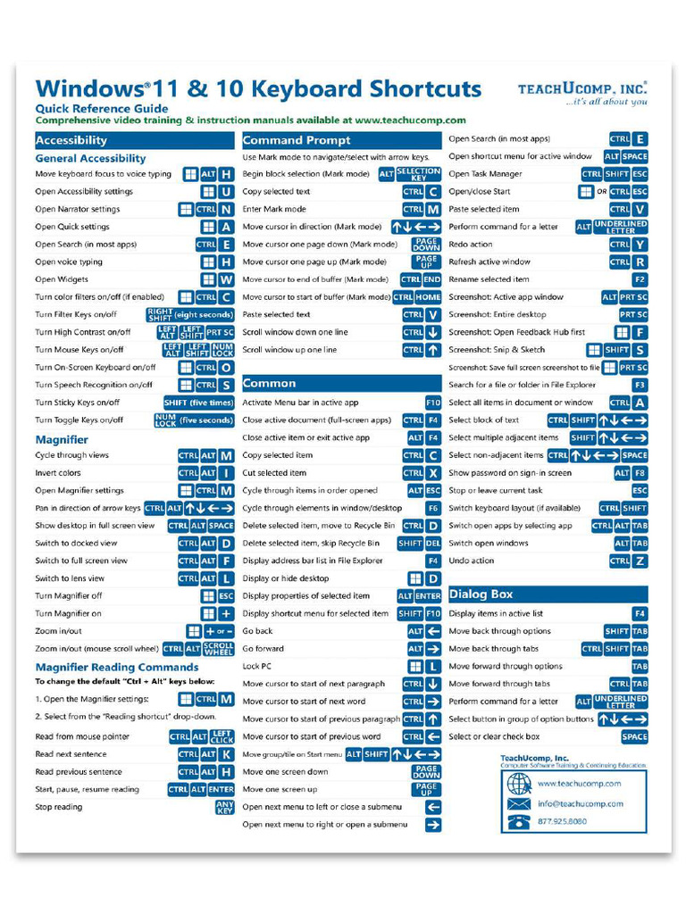 WIN 11 10 Keyboard Shortcuts Quick Reference Guide | PDF
