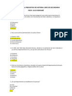 Examen Parcial 10 Preguntas de Historia 1ero de Secundaria