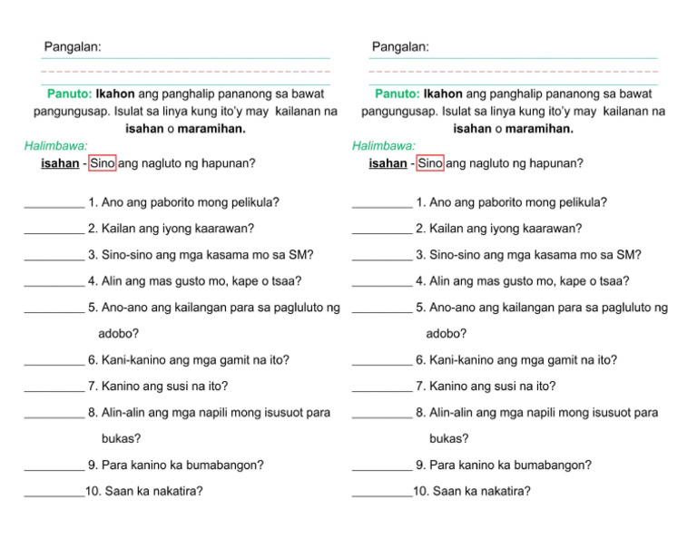 Kailanan NG Panghalip Pananong | PDF