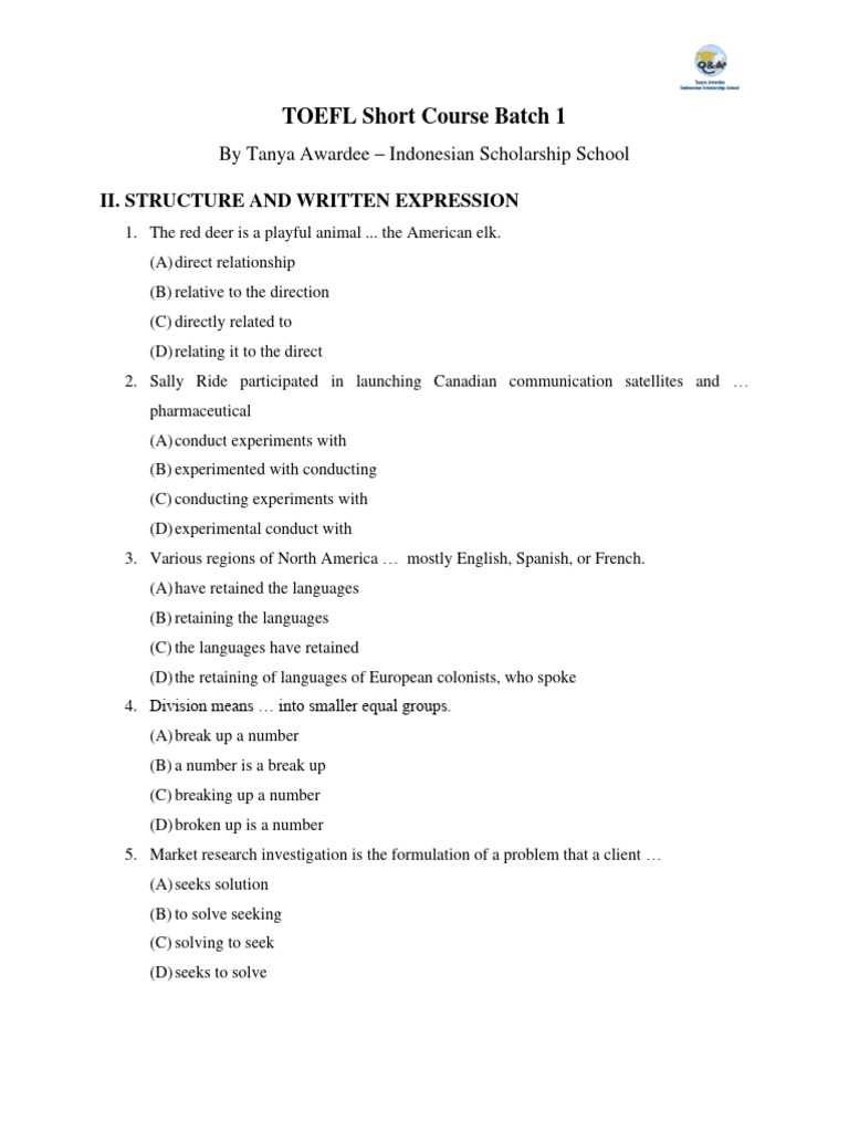 Structure And Written Expression Pdf Postage Stamp