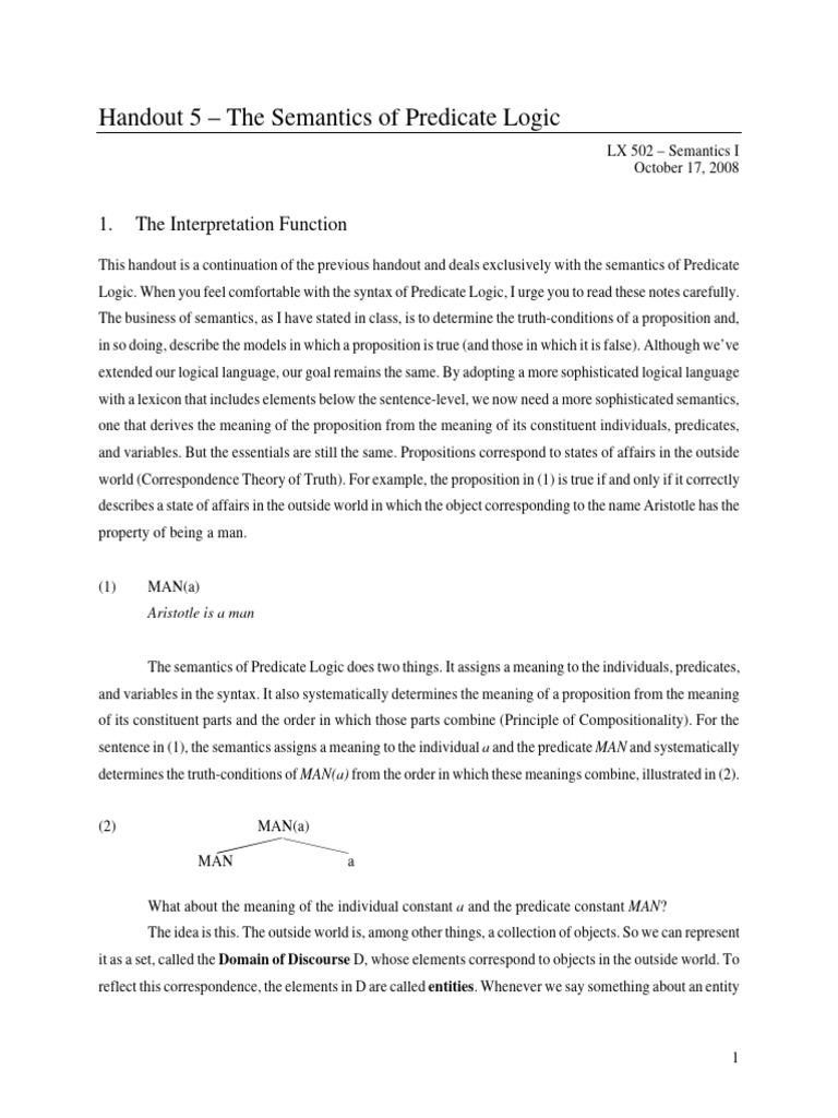 Lx502-Predicate Logic 2 | PDF | Interpretation (Logic) | First Order Logic